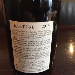 Prestige 2016 - vin blanc - Côtes d'Auvergne verso
